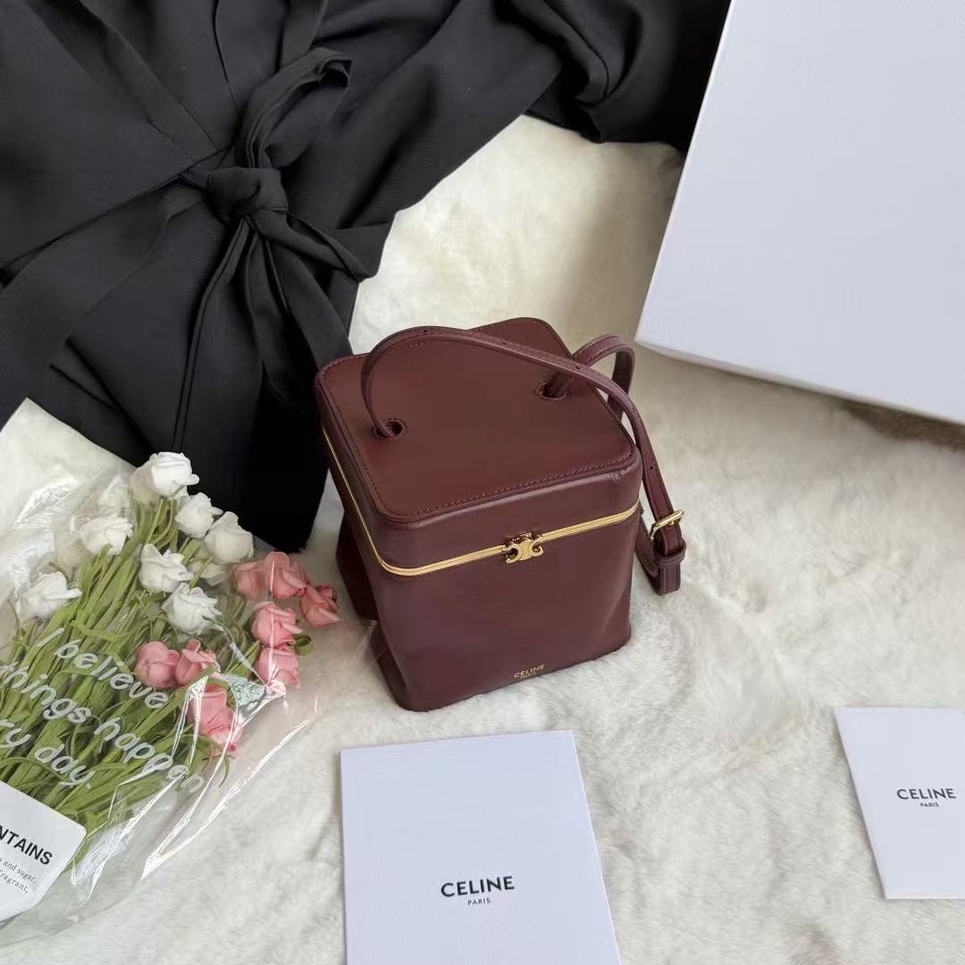 Celine Cube In Burgundy Supple Calfskin