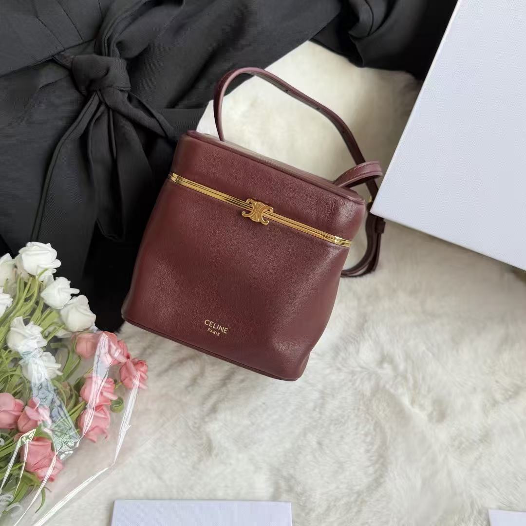 Celine Cube In Burgundy Supple Calfskin