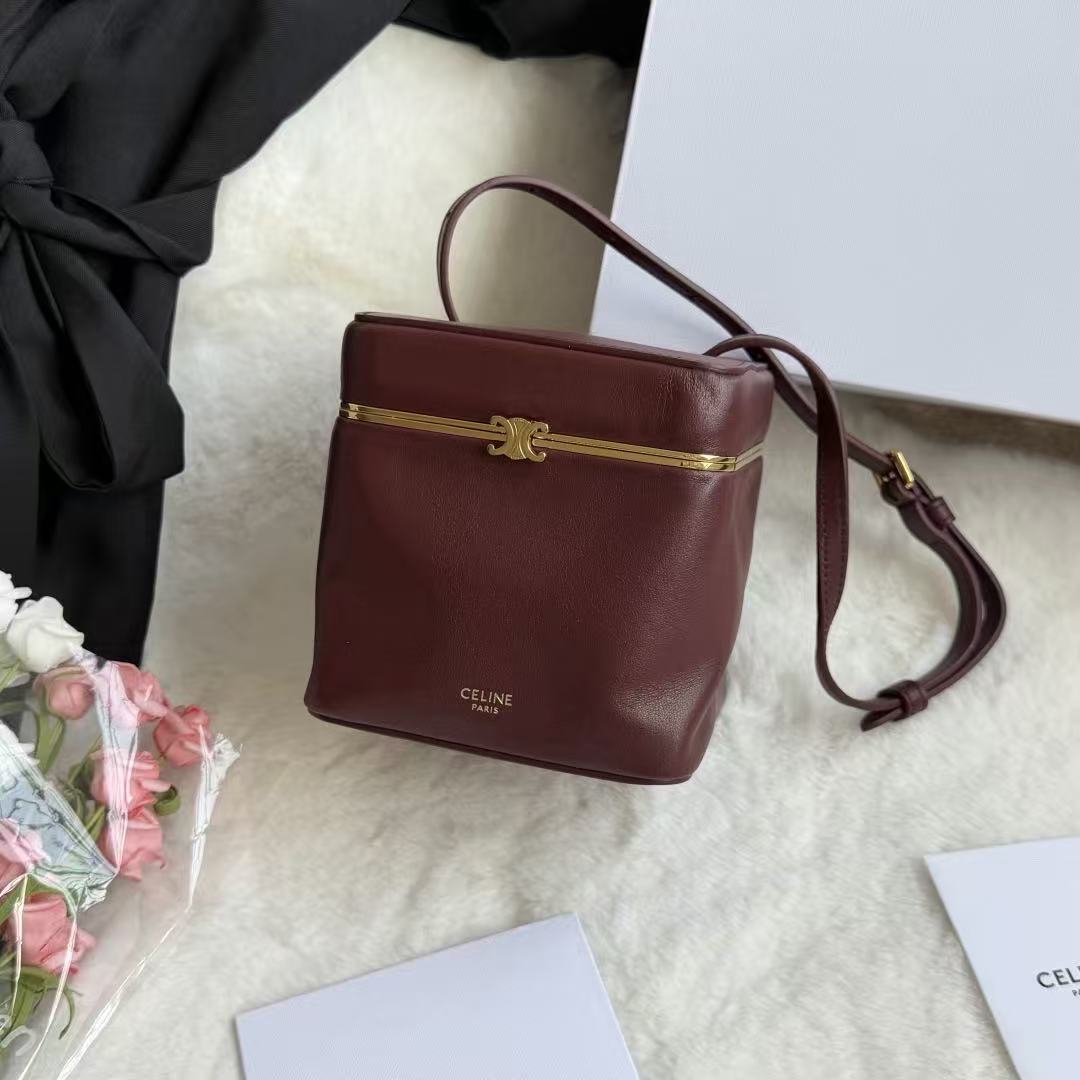 Celine Cube In Burgundy Supple Calfskin
