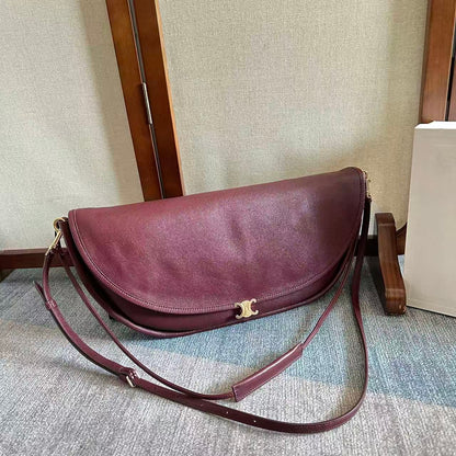 Celine Little Halfmoon Soft Triomphe Bag Burgundy Lambskin