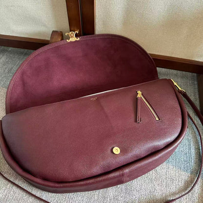 Celine Little Halfmoon Soft Triomphe Bag Burgundy Lambskin