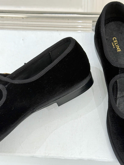 Celine 25 Eve Triomphe Ballet Flat Black Velvet 547727