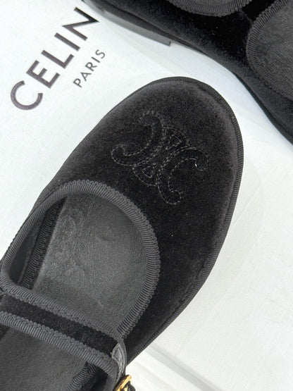 Celine 25 Eve Triomphe Ballet Flat Black Velvet 547727