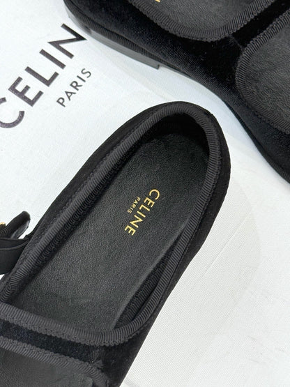 Celine 25 Eve Triomphe Ballet Flat Black Velvet 547727