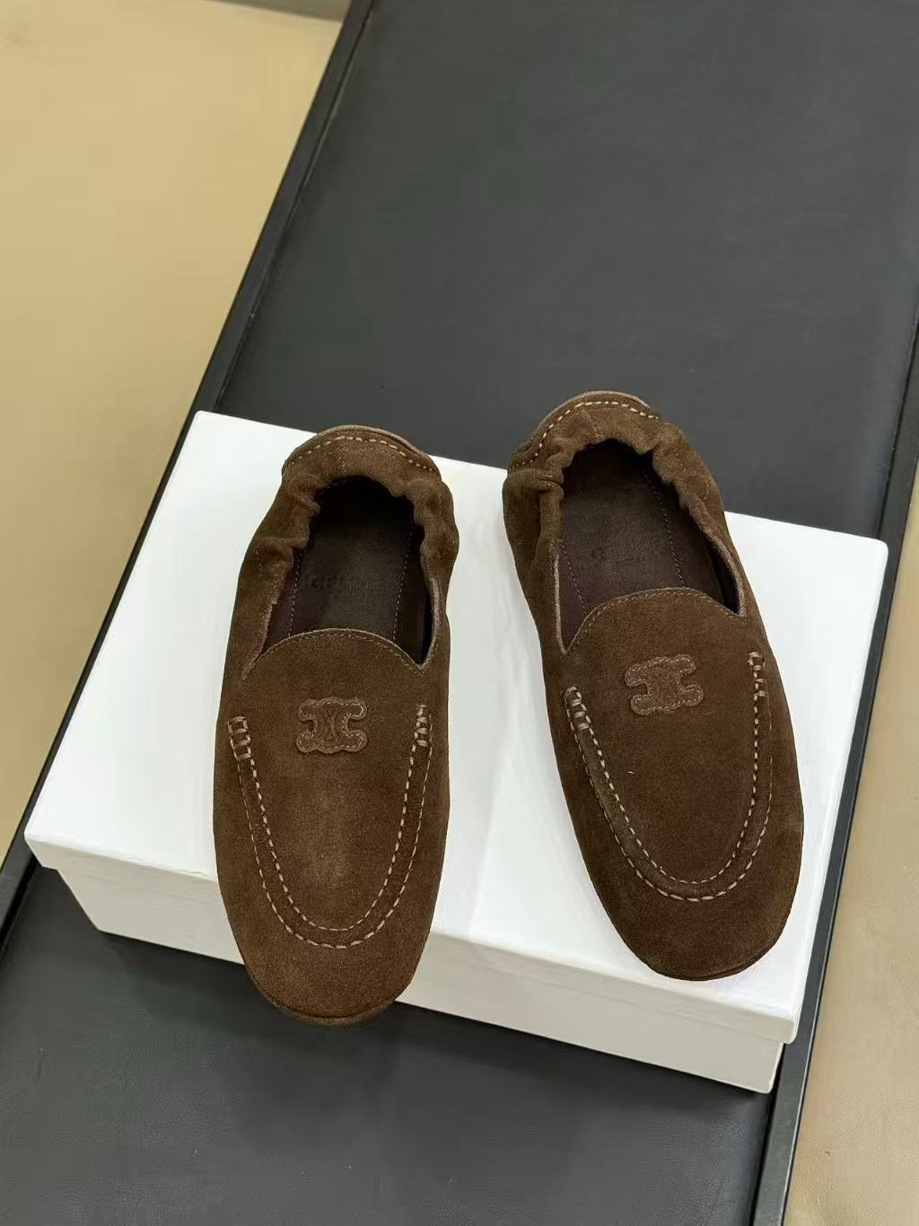 Celine Adam Loafers Dark Brown Suede