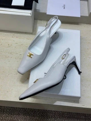Celine 26 Slingback Pumps Triomphe Logo 65mm Leather 762631