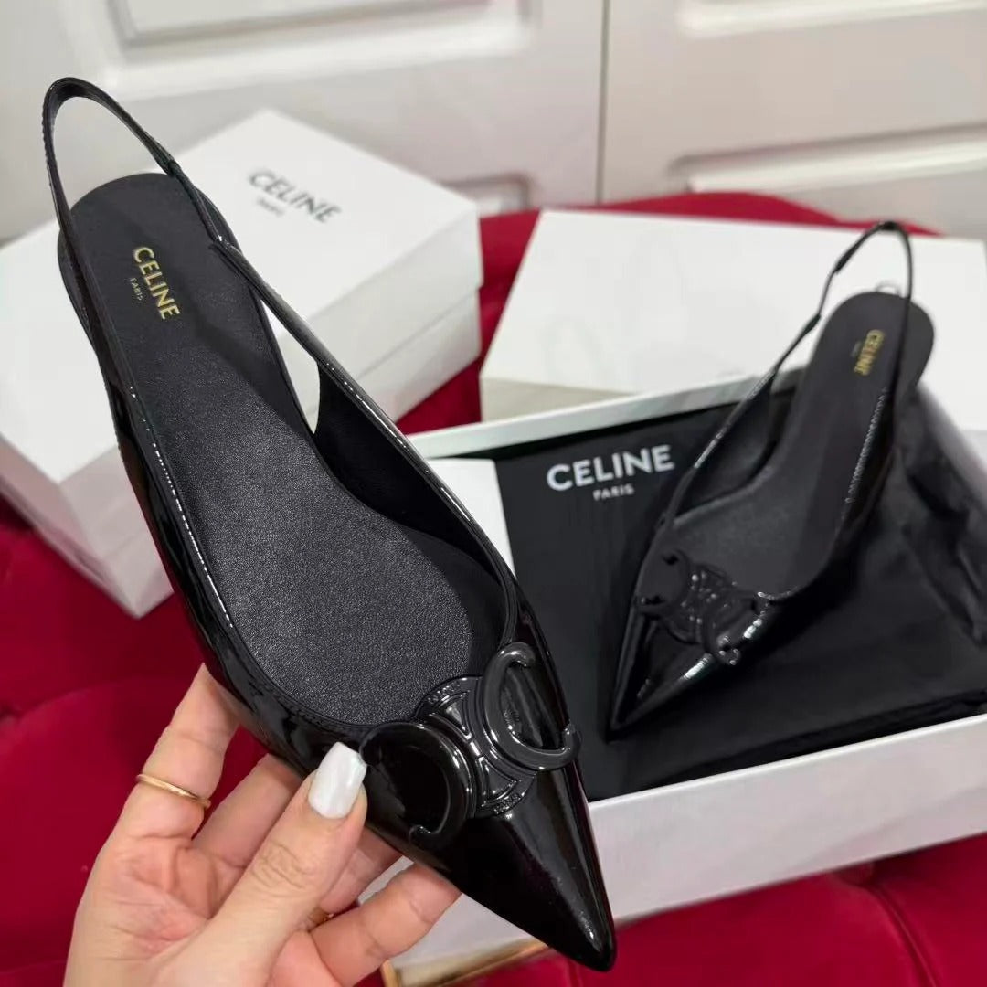 Celine 2026 Alma Triomphe Slingback Black Glossy Calfskin
