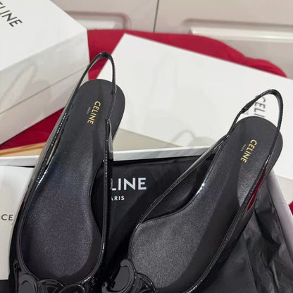 Celine 2026 Alma Triomphe Slingback Black Glossy Calfskin