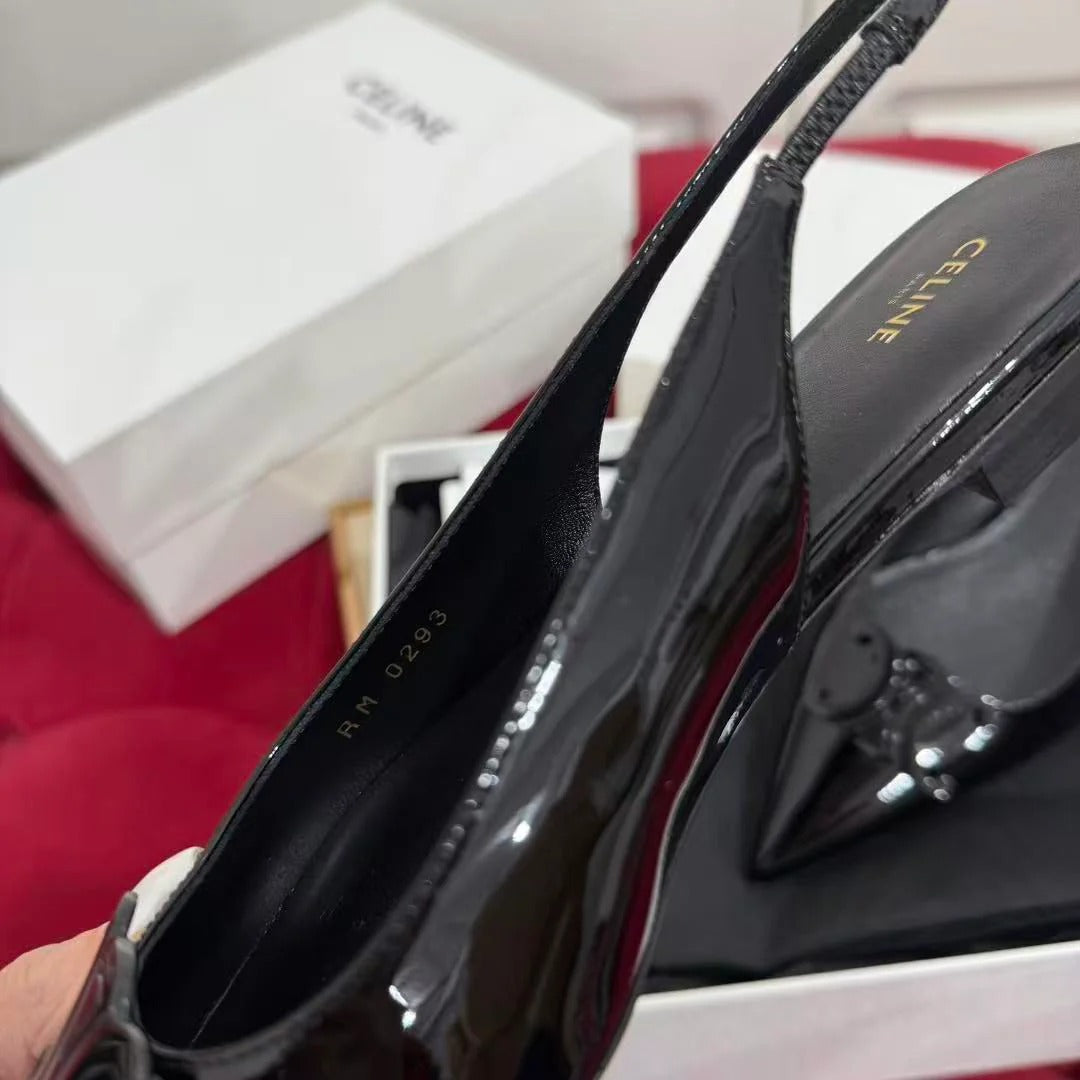 Celine 2026 Alma Triomphe Slingback Black Glossy Calfskin