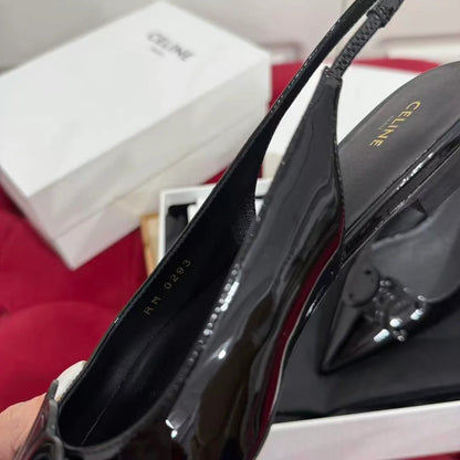 Celine 2026 Alma Triomphe Slingback Black Glossy Calfskin