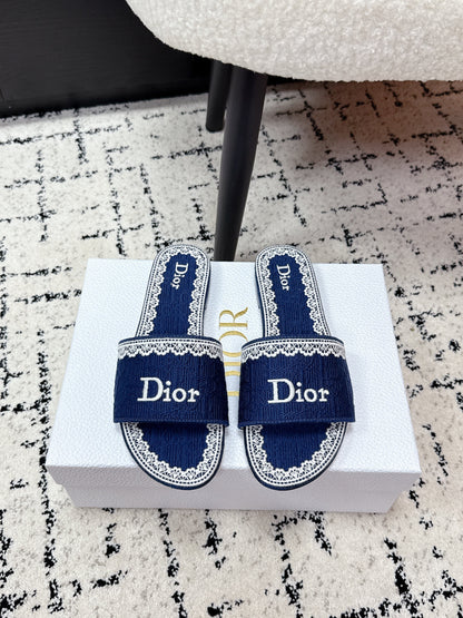 CD 26 Embroidered Slippers Dark Blue Canvas 617081
