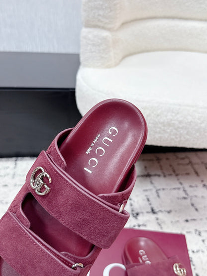 GG 26SS Sandals Burgundy Suede Sheepskin 641459