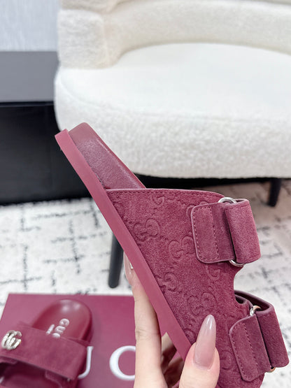 GG 26SS Sandals Burgundy Suede Sheepskin 641459