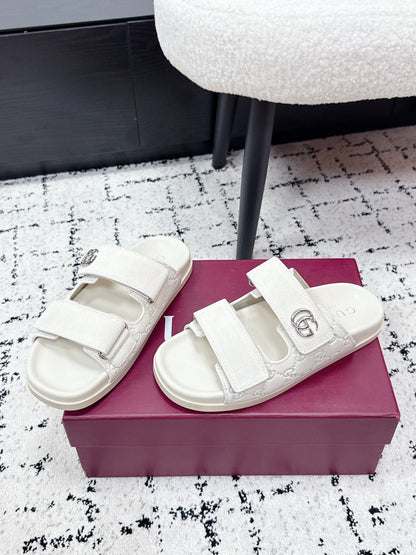GG 26SS Sandals White Suede Sheepskin 641462