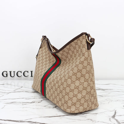 Gucci 2026 Large Shoulder Bag With Web 40cm Sand mix Brown Canvas Leather