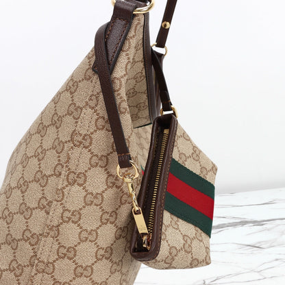 Gucci 2026 Large Shoulder Bag With Web 40cm Sand mix Brown Canvas Leather