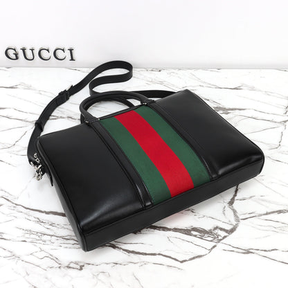 Gucci 2026 Mega Web Trademark Briefcase 38cm Canvas Leather