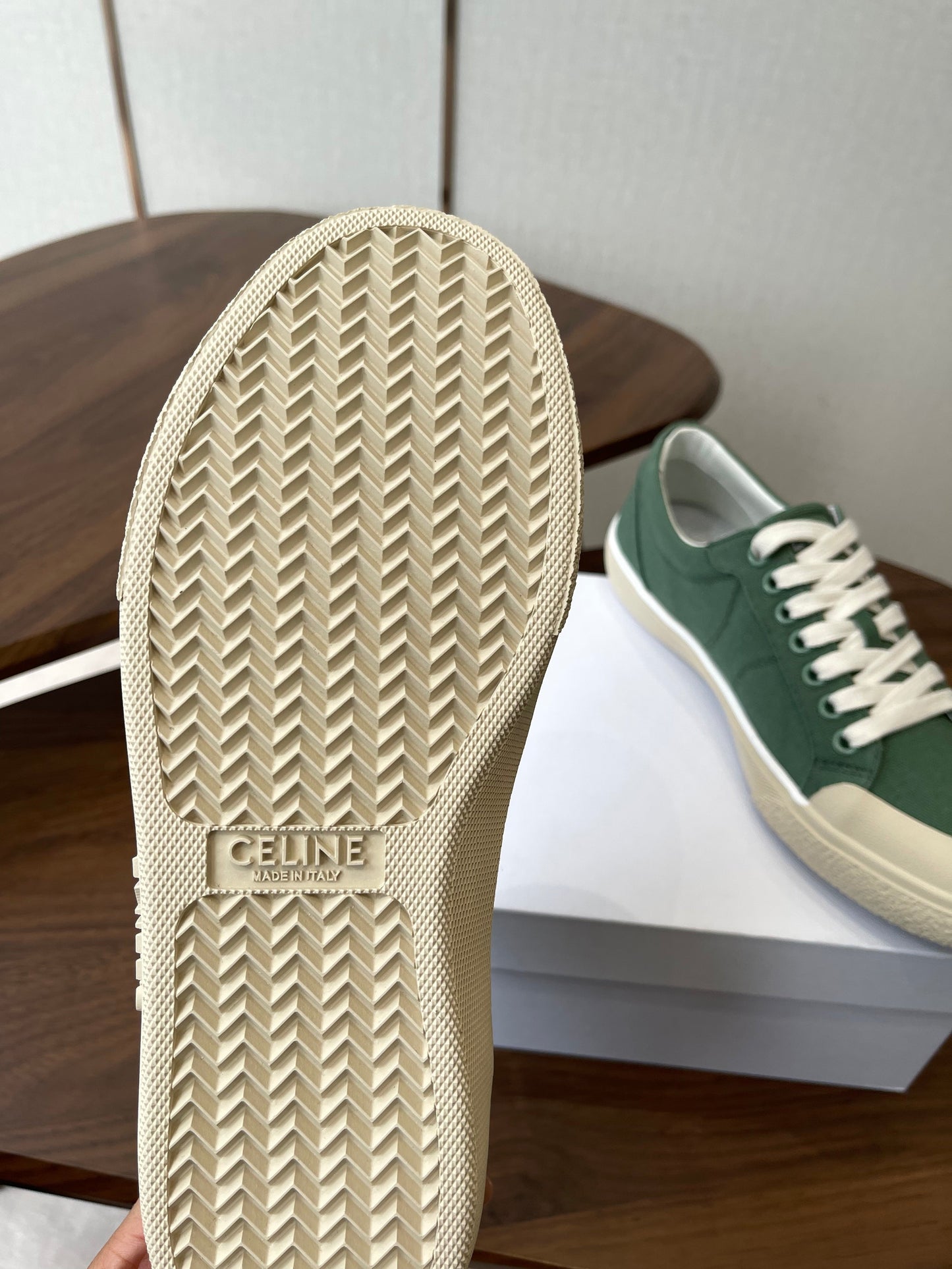 Celine Alan Sneakers Teal Green Canvas Rubber 790669