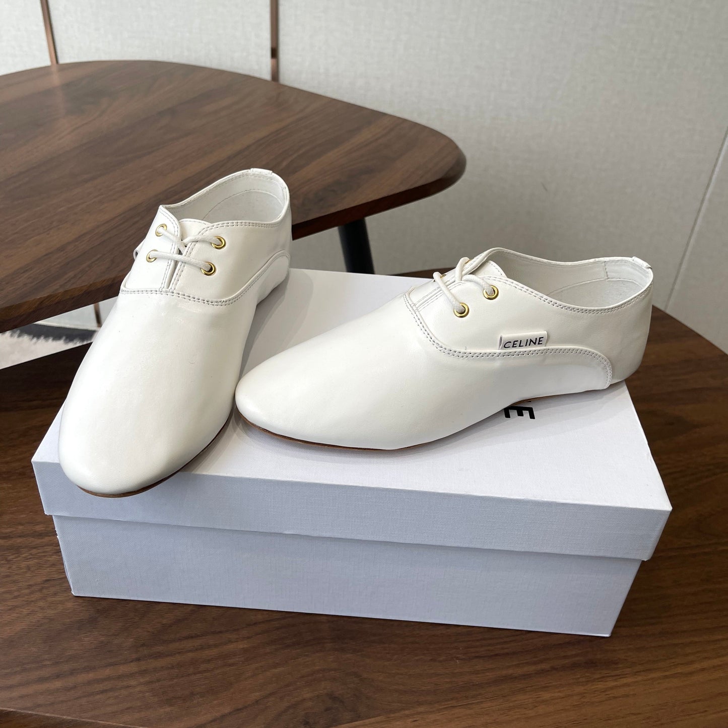 Celine Ballet Lace-Up Shoe White Lambskin 790670