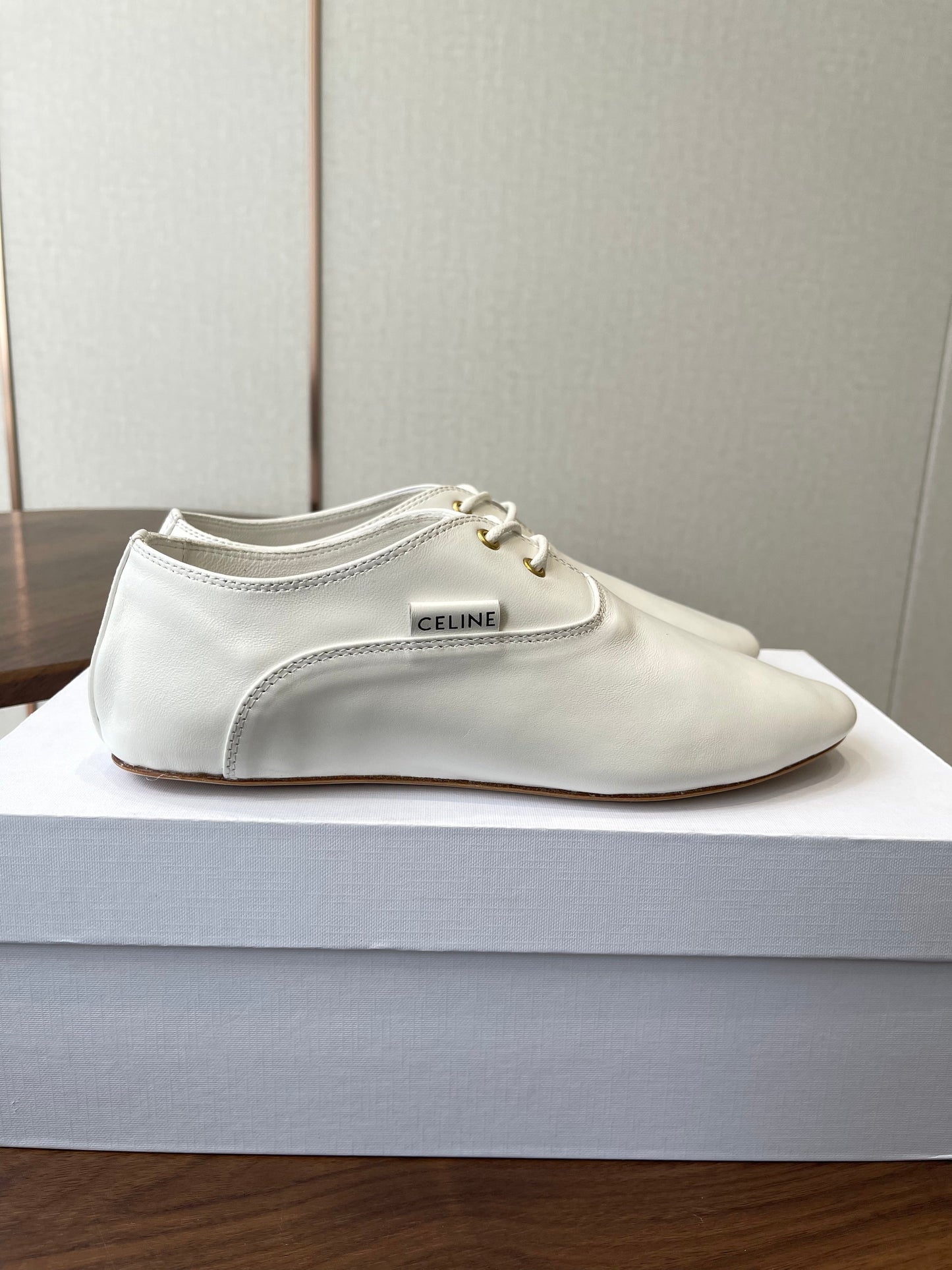 Celine Ballet Lace-Up Shoe White Lambskin 790670