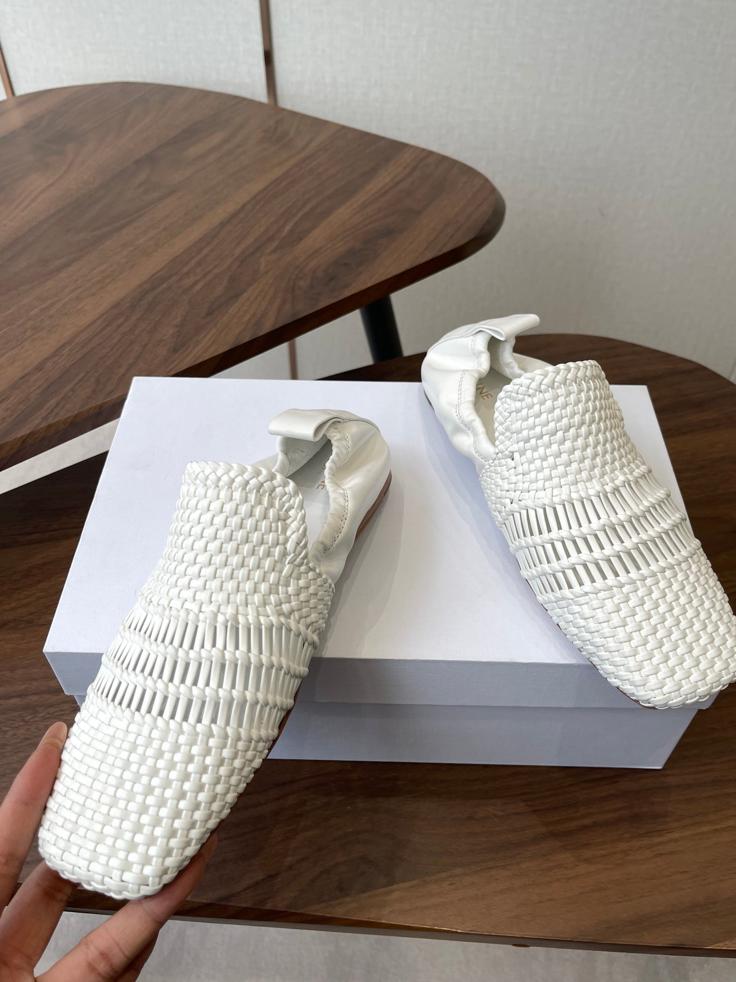 Celine Ballet Lace-Up Shoe White Woven Lambskin 790672