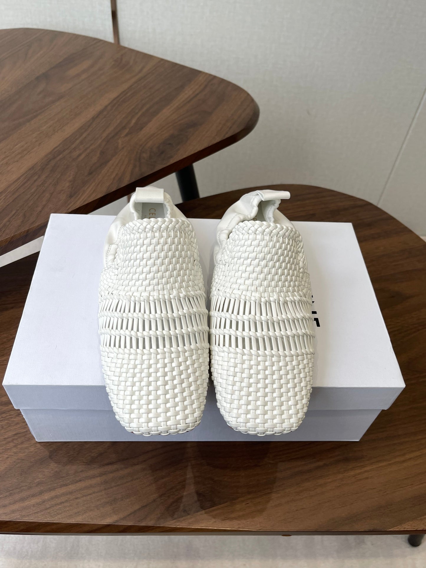 Celine Ballet Lace-Up Shoe White Woven Lambskin 790672