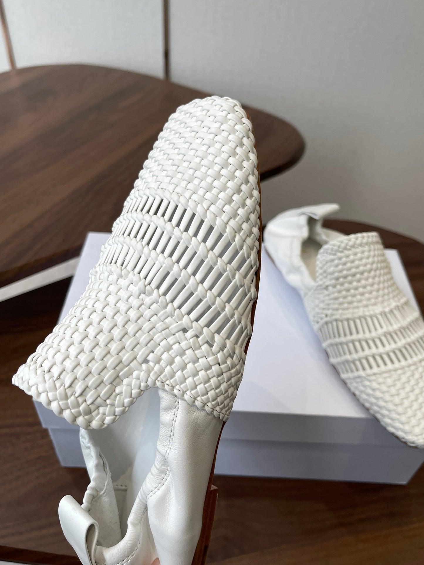 Celine Ballet Lace-Up Shoe White Woven Lambskin 790672