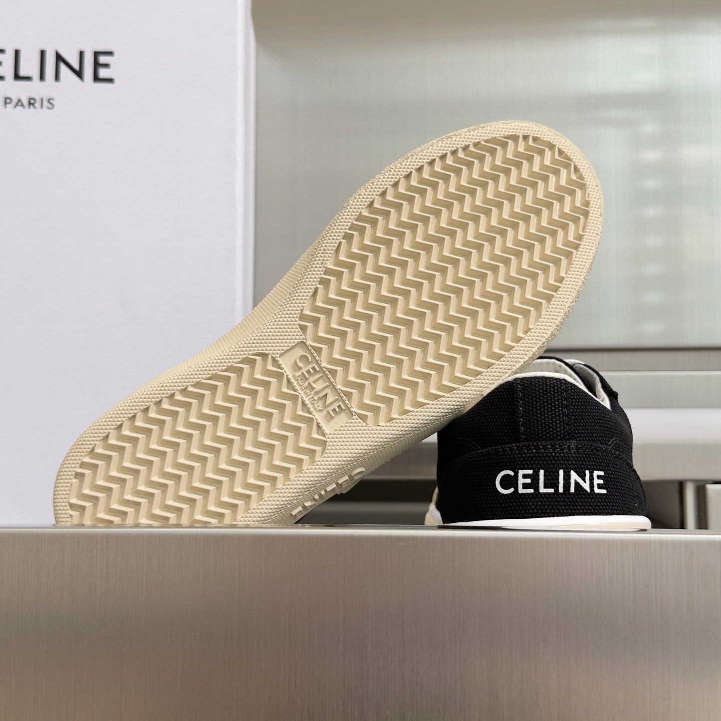 Celine 26s Lace-Up Sneakers In Black Canvas