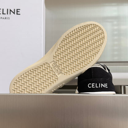 Celine 26s Lace-Up Sneakers In Black Canvas