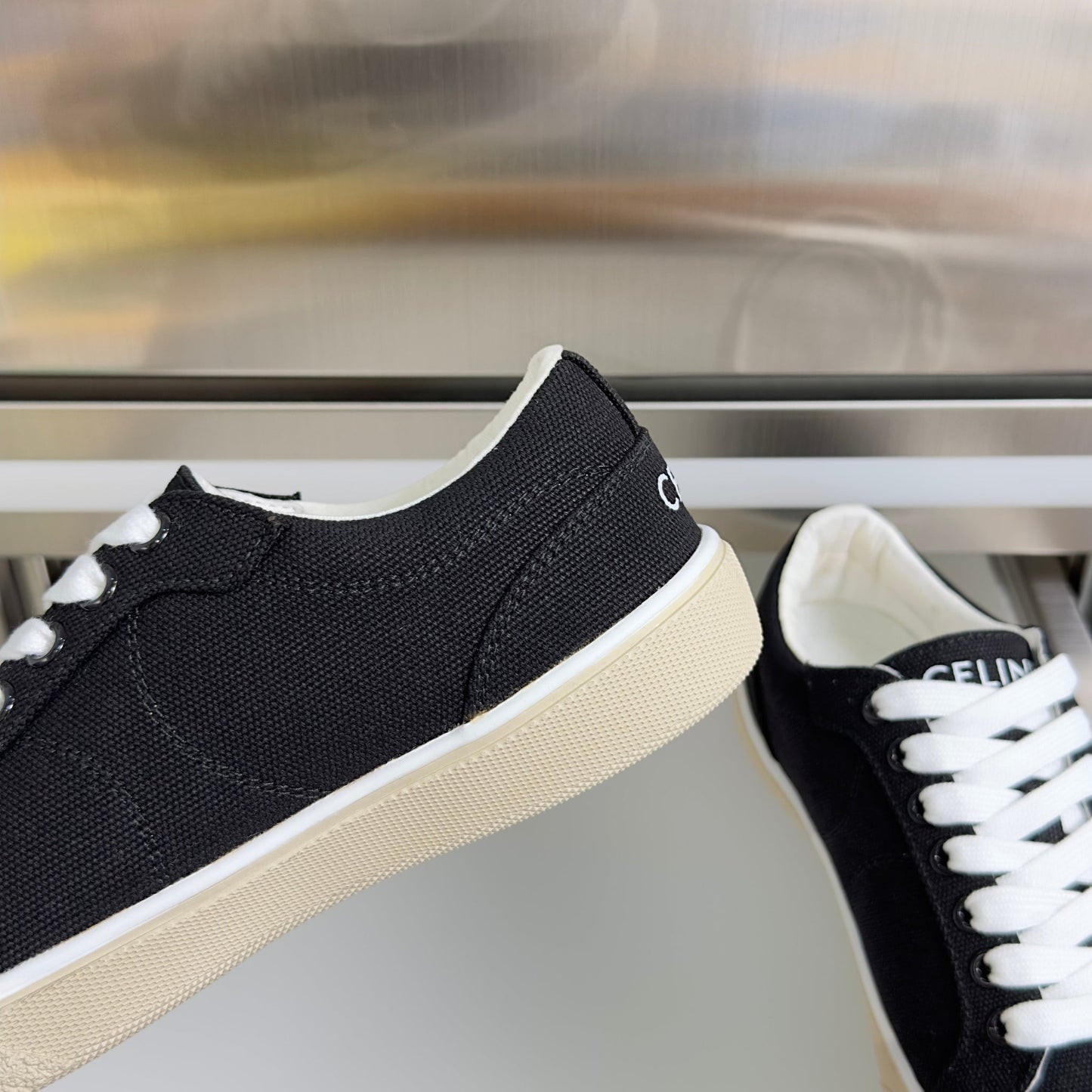 Celine 26s Lace-Up Sneakers In Black Canvas