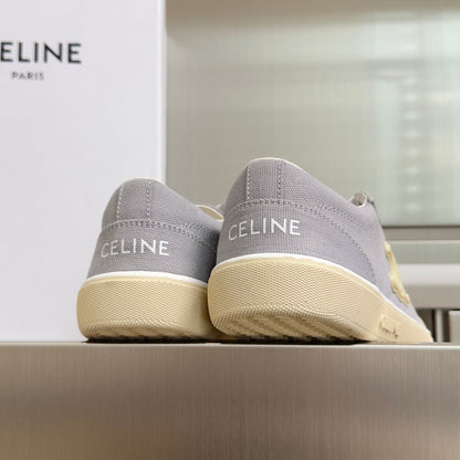 Celine 26s Lace-Up Sneakers In Light Gray Canvas