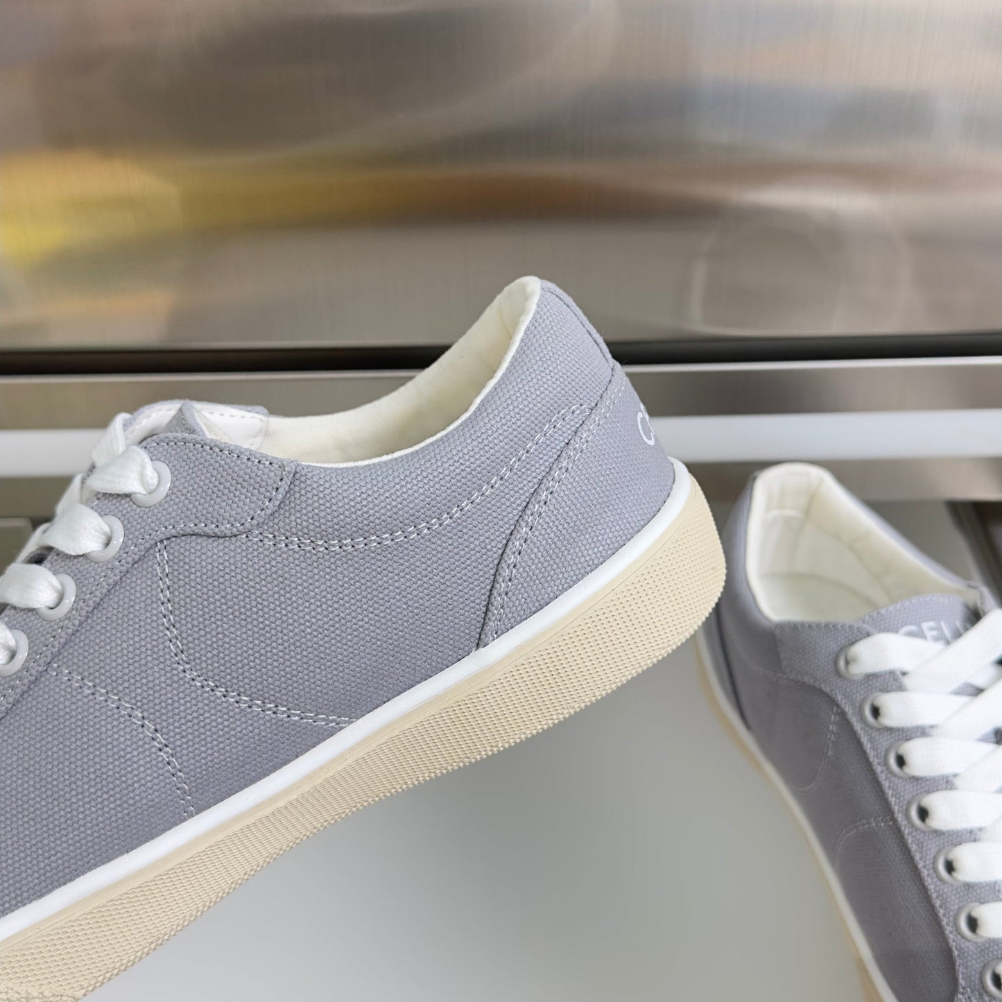 Celine 26s Lace-Up Sneakers In Light Gray Canvas