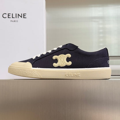 Celine 26s Lace-Up Sneakers In Navy Blue Canvas