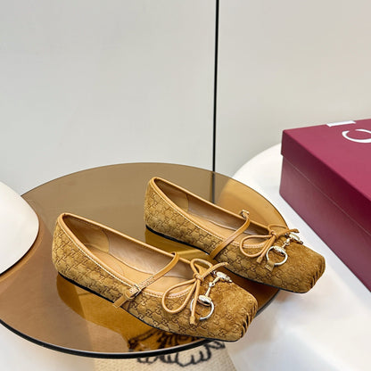 GG 26SS Ballet Flats Tan Brown Monogram Suede 645709
