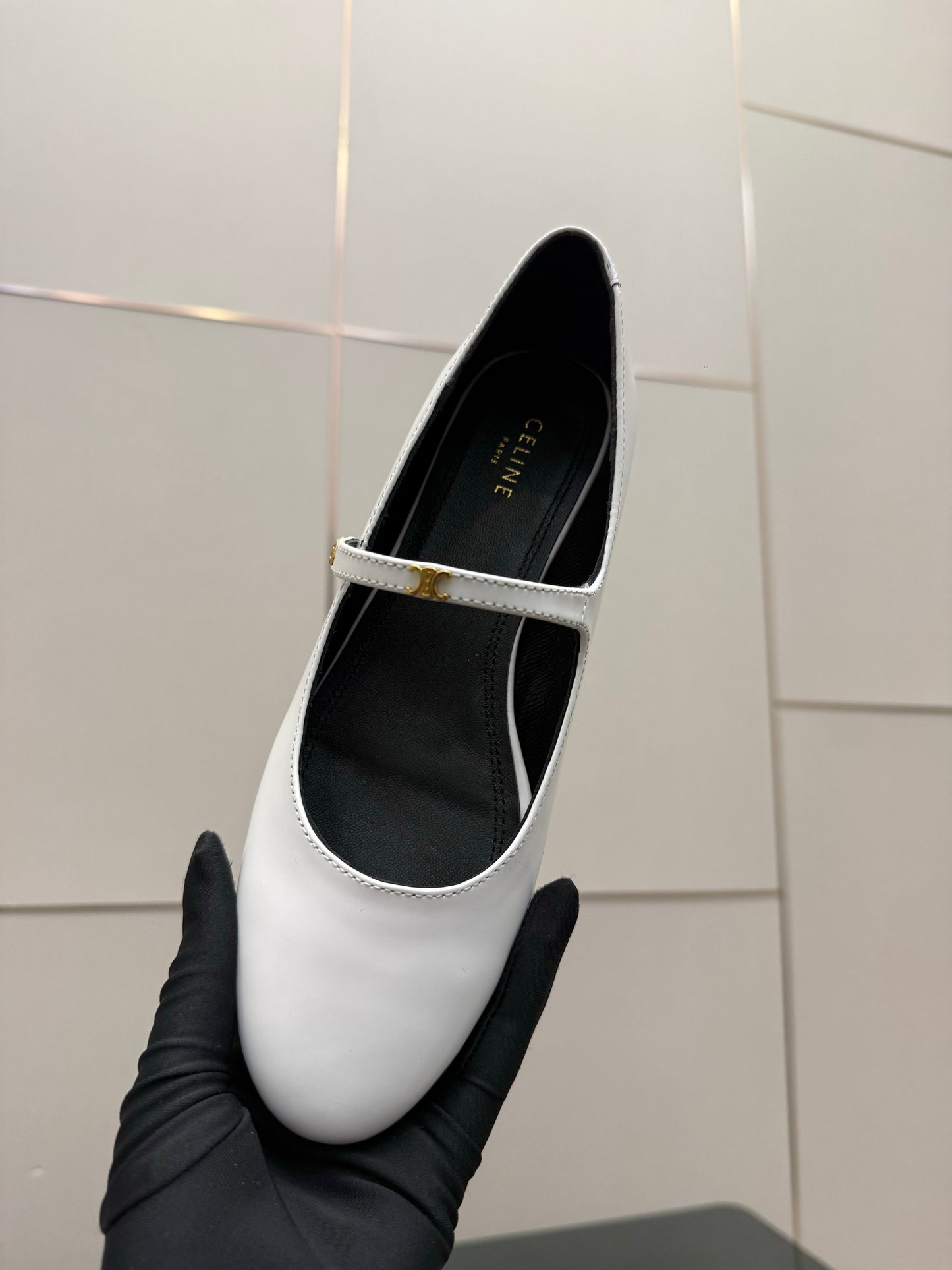 Celine City Mary-Jane White Lambskin 725640