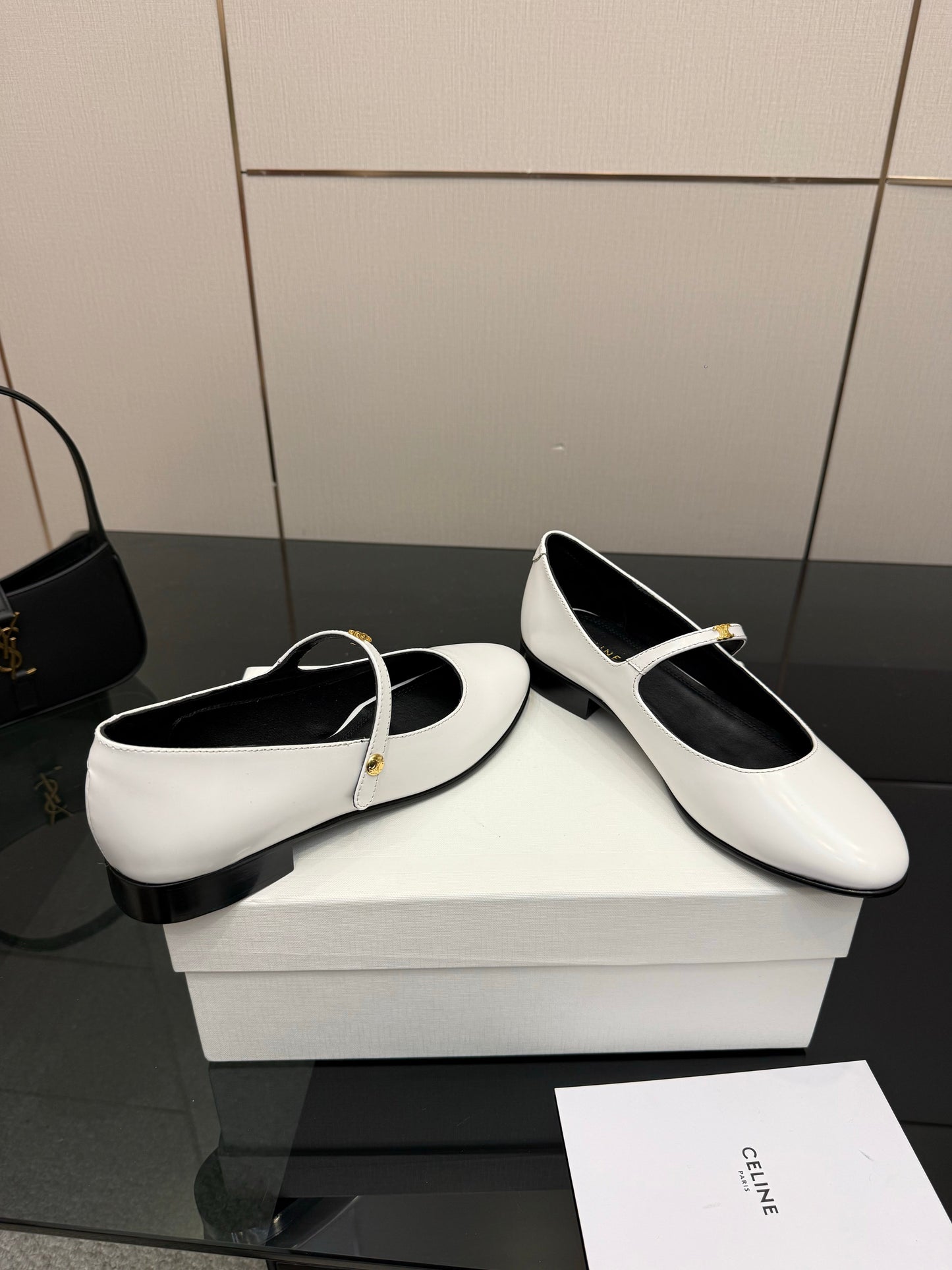 Celine City Mary-Jane White Lambskin 725640