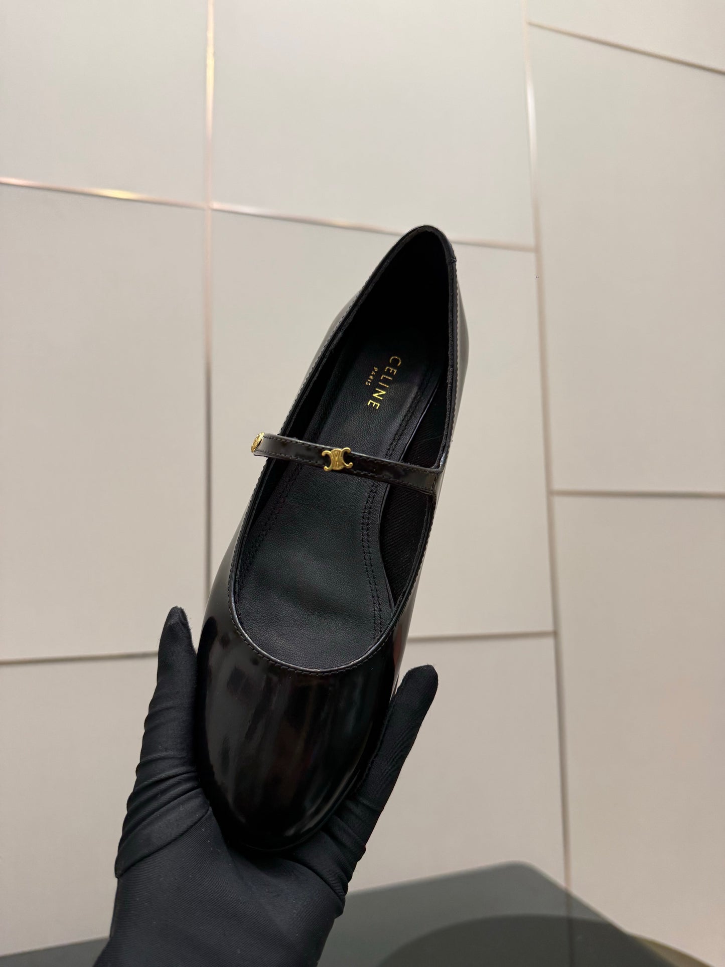 Celine City Mary-Jane Black Lambskin 725641
