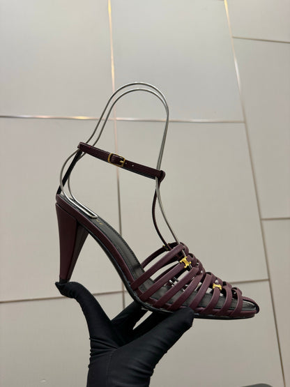Celine Cage Heeled Sandal 9cm Burgundy Calfskin 725648
