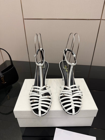 Celine Cage Heeled Sandal 9cm White Calfskin 725648