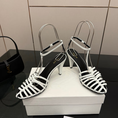Celine Cage Heeled Sandal 9cm White Calfskin 725648