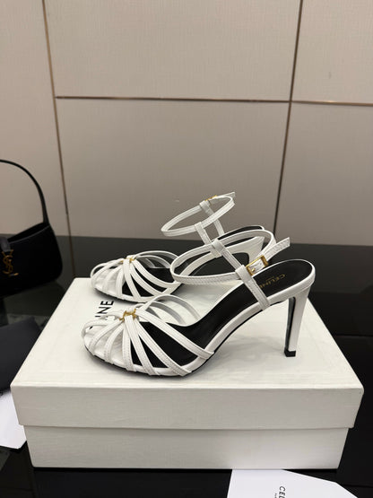Celine 26s Sandal Triomphe 8.5cm White Lambskin 894266