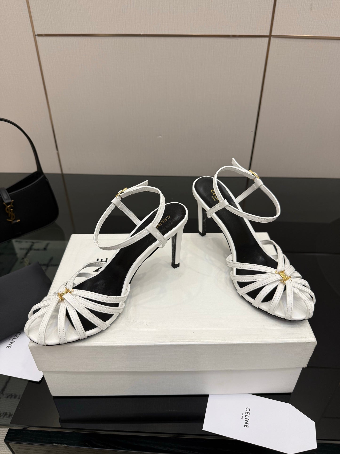 Celine 26s Sandal Triomphe 8.5cm White Lambskin 894266