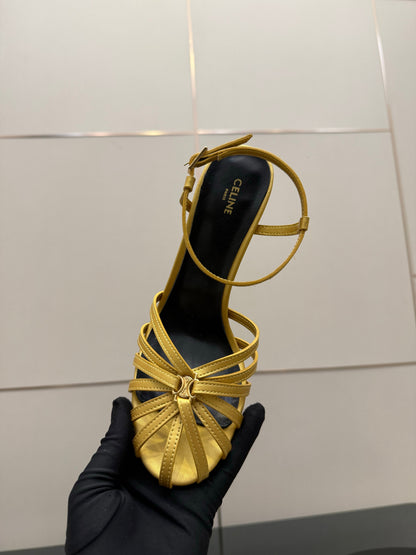 Celine 26s Sandal Triomphe 8.5cm Gold Lambskin 894268