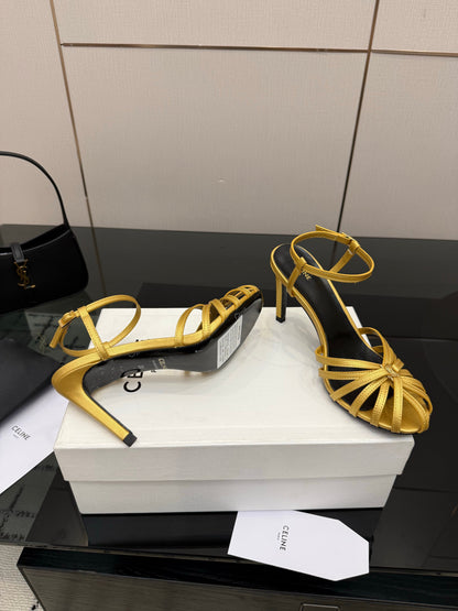 Celine 26s Sandal Triomphe 8.5cm Gold Lambskin 894268