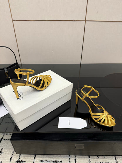 Celine 26s Sandal Triomphe 8.5cm Gold Lambskin 894268
