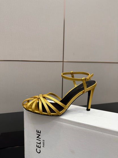 Celine 26s Sandal Triomphe 8.5cm Gold Lambskin 894268