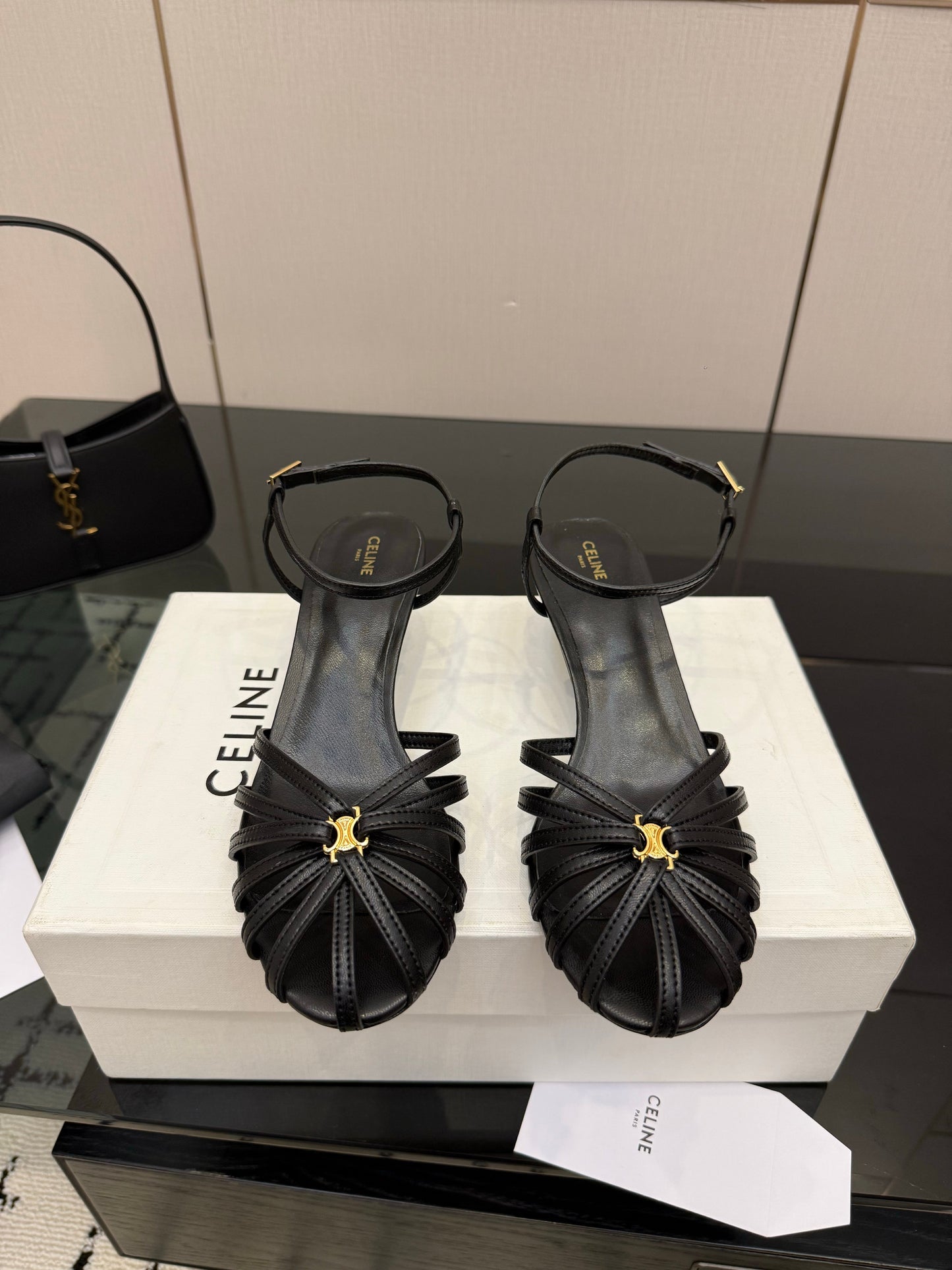 Celine 26s Sandal Triomphe 5cm Black Lambskin 894271
