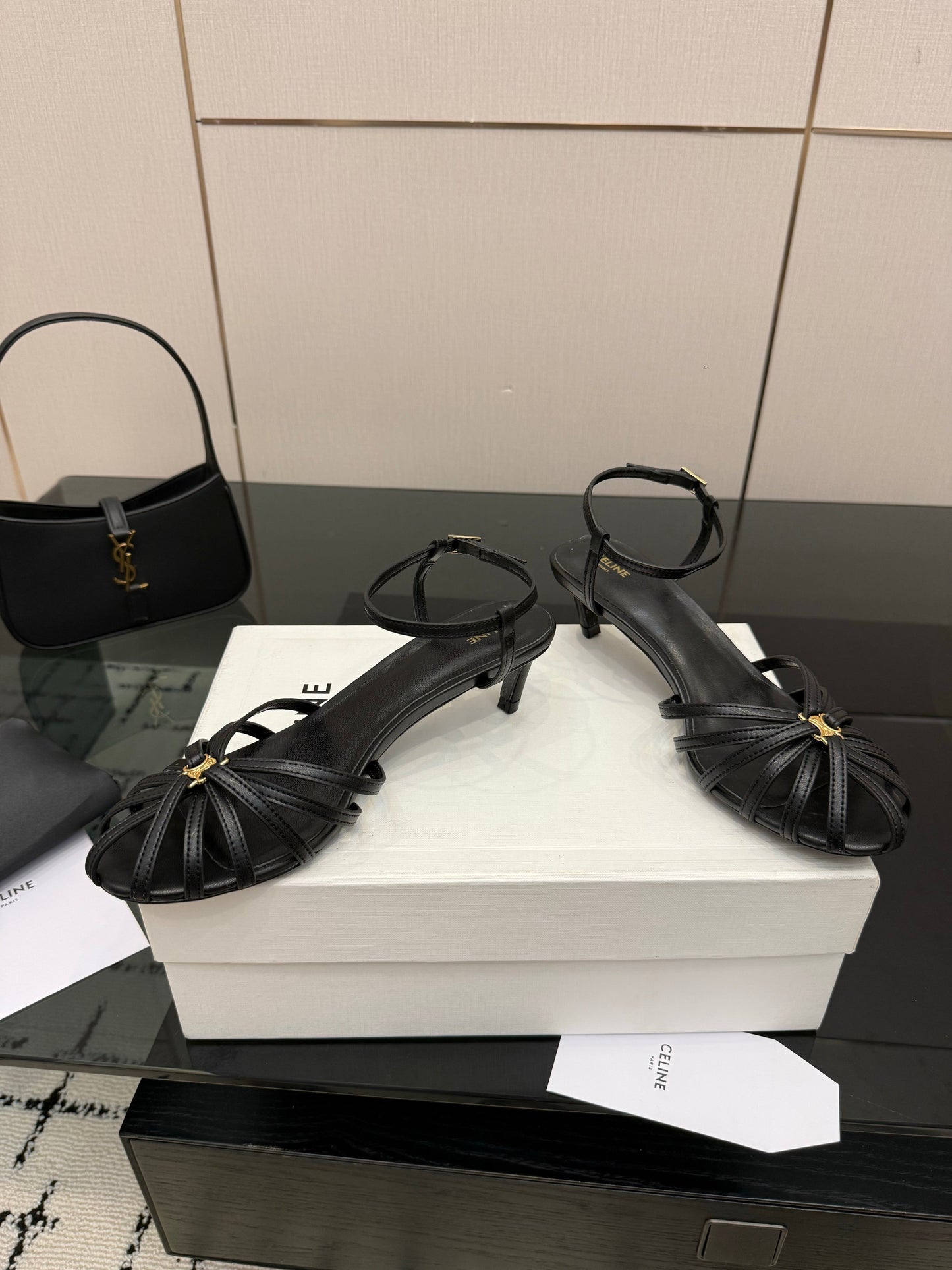 Celine 26s Sandal Triomphe 5cm Black Lambskin 894271