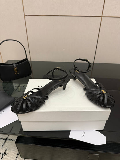 Celine 26s Sandal Triomphe 5cm Black Lambskin 894271
