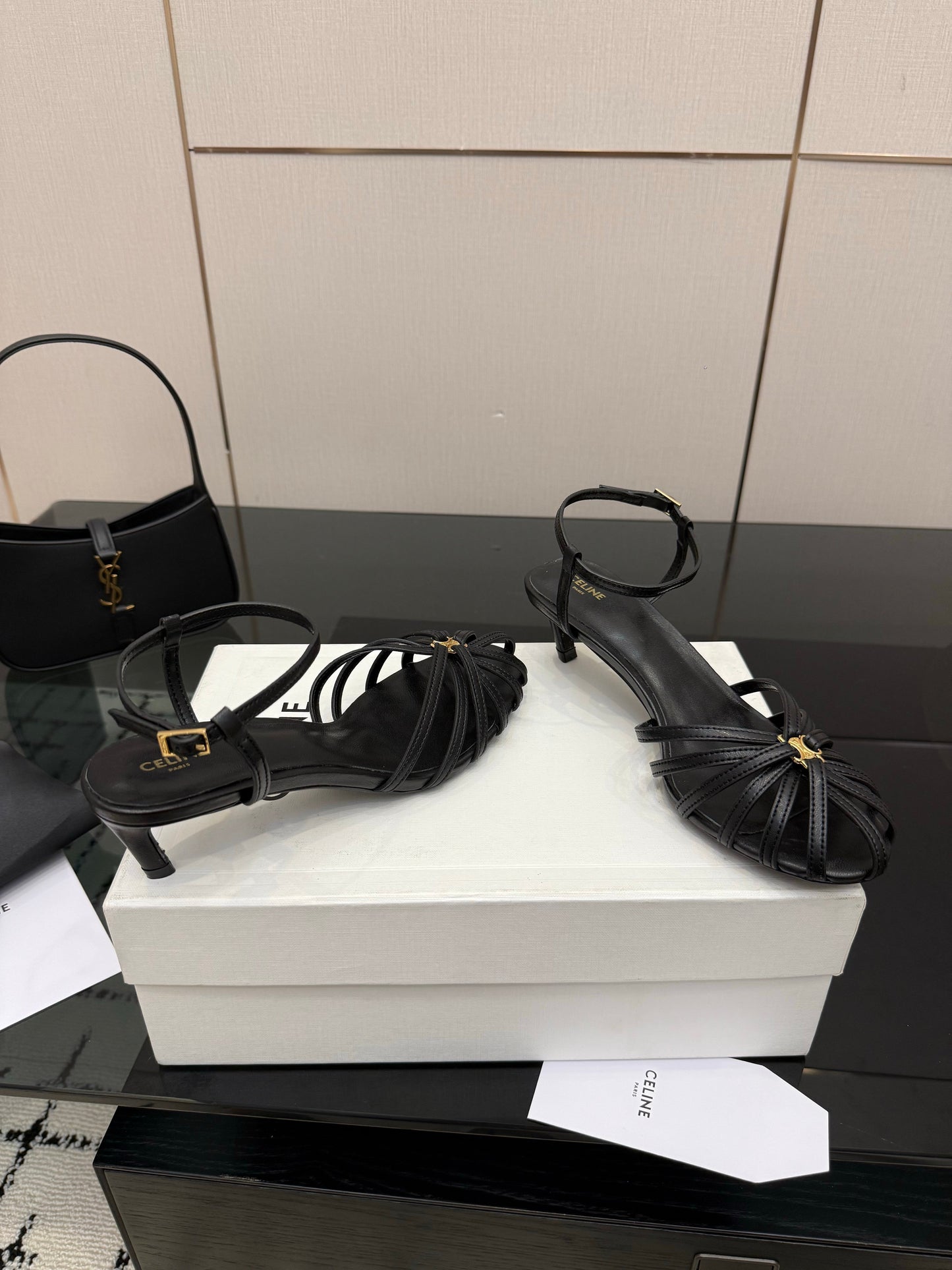 Celine 26s Sandal Triomphe 5cm Black Lambskin 894271